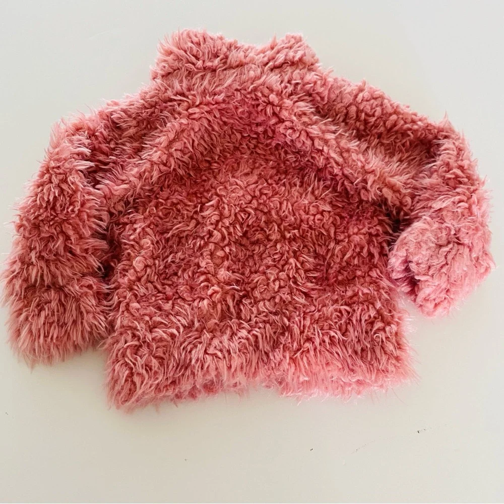 Disney Junior Minnie Mouse Jacket 12 Months Pink Fuzzy Sherpa Embroidered Patch